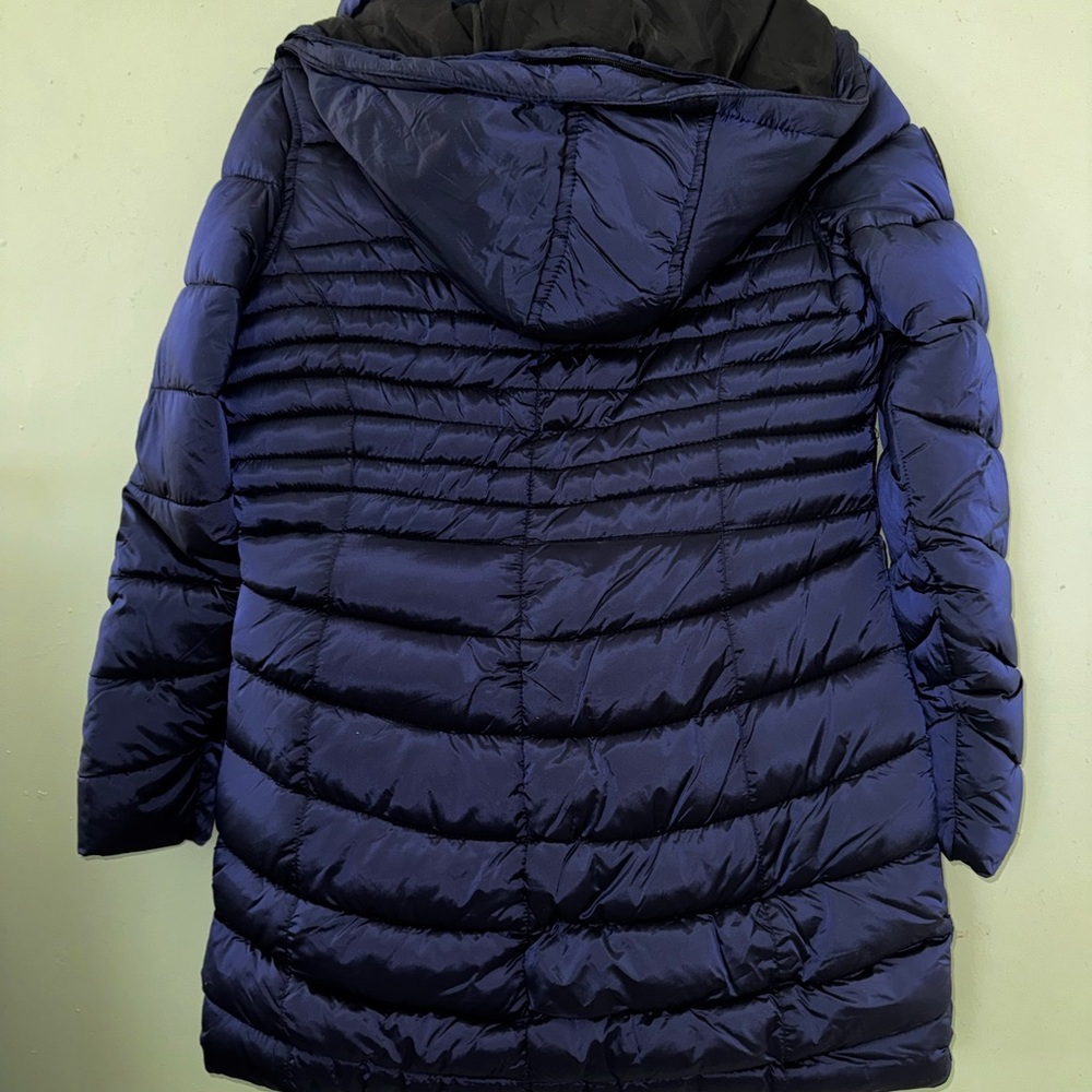 Canada Weathergear Blue Hooded Collared Long Puffer Jacket Full Zip Button S - Picture 6 of 10